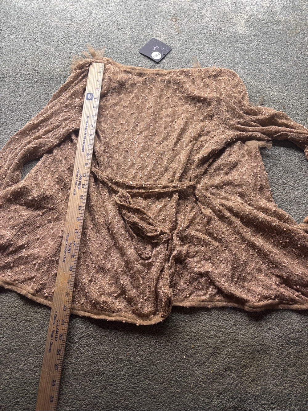 RYU cardigan rustic romantic M Lightweight Brown Knit Women’s Top Tie Waist tan